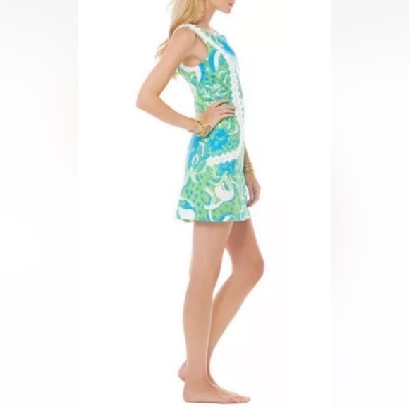 💚💙Lilly Pulitzer Limeade Roar of The Jungle Blue & Green Shift Dress Size 0💚 - Picture 5 of 16